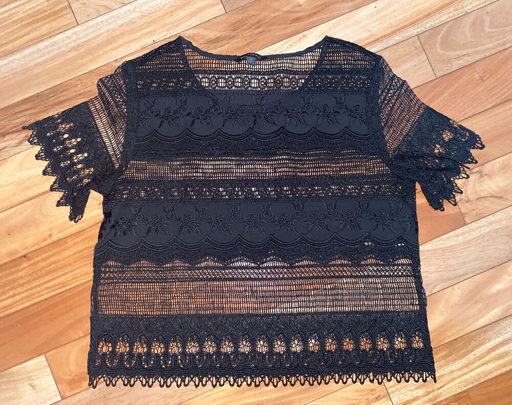 Banana Republic Black Eyelet Floral Lace Blouse Top sz Small S